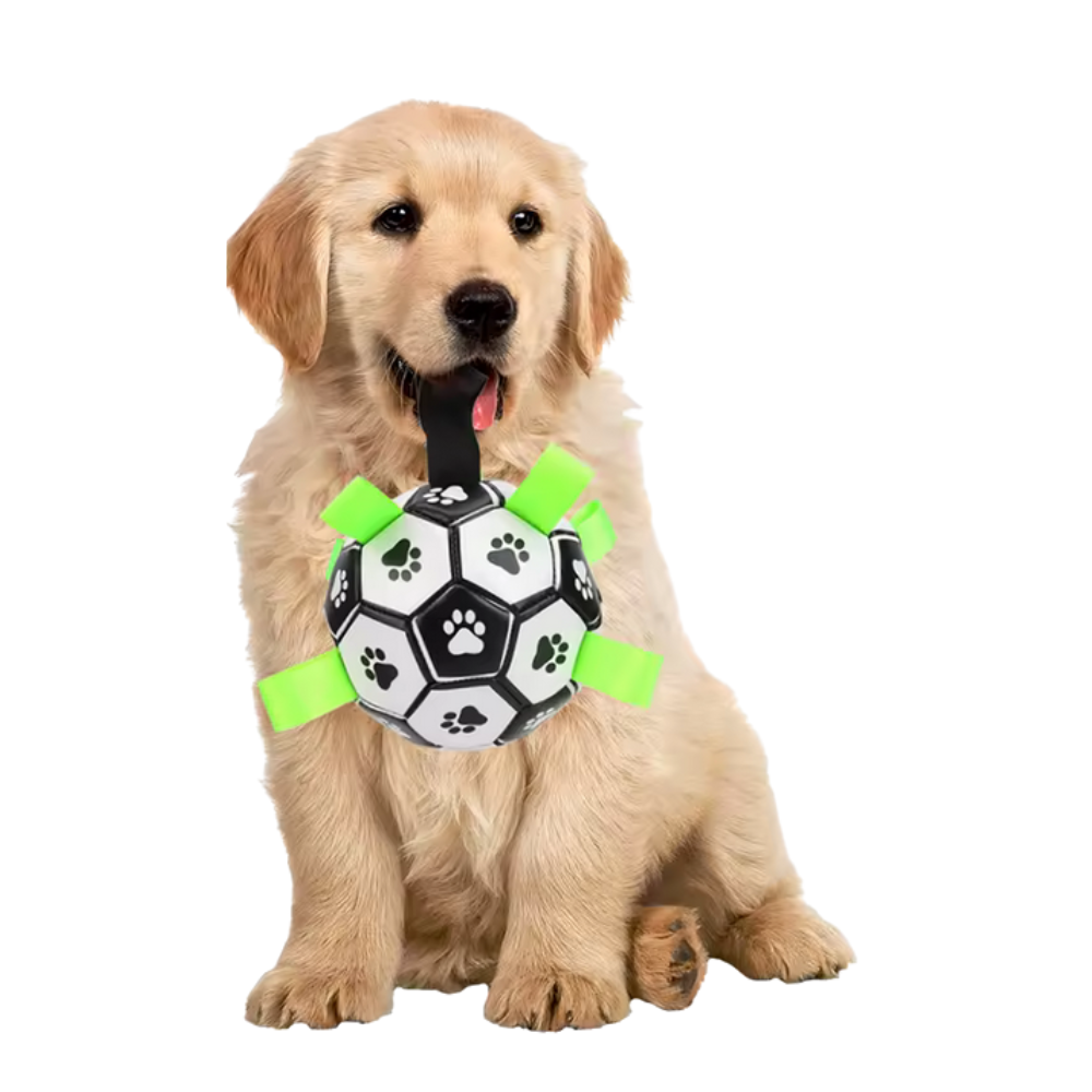 PawGrip テクスチャードラバー製犬用おもちゃボール - 引っ張り遊び用ハンドル