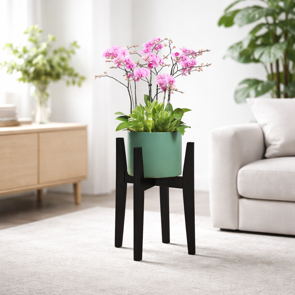 Justerbart växtställ i bambu — blomkrukshållare