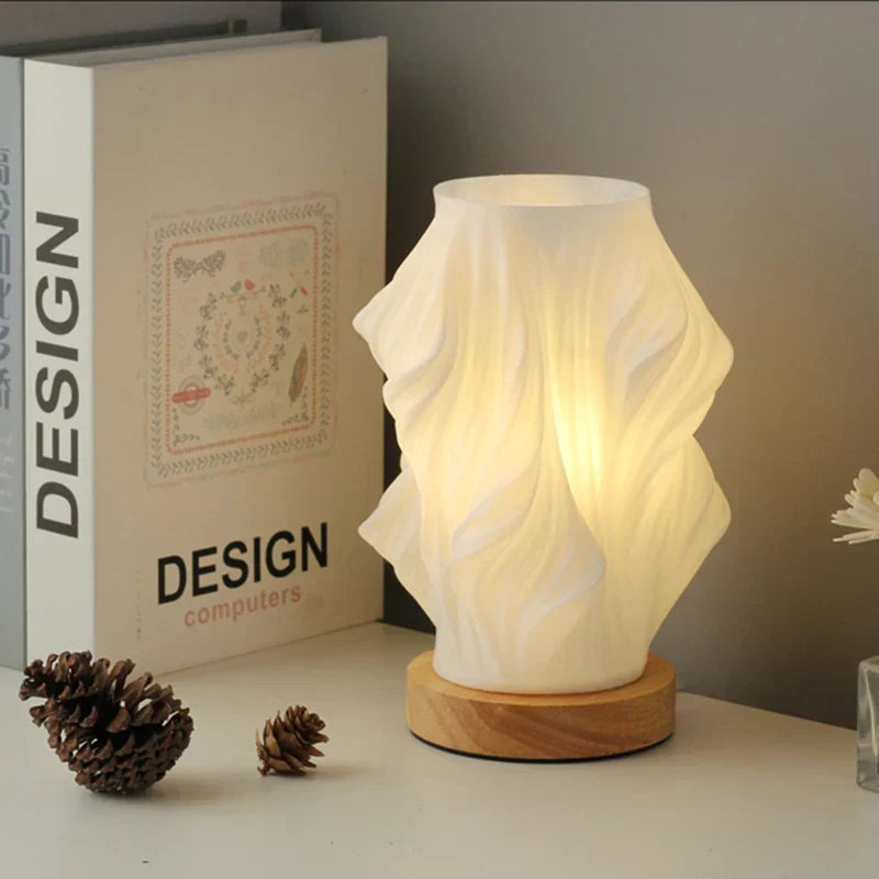 Modern White Plastic LED Table Lamp — Dimmable, Wave Design, 3 Brightness Settings