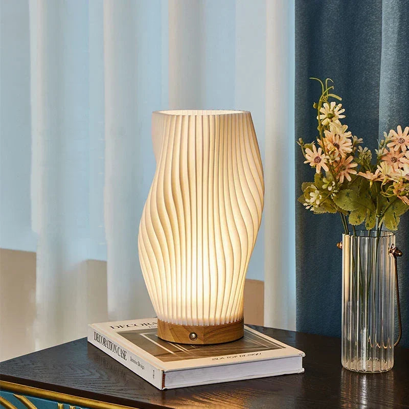 Modern White Plastic LED Table Lamp — Dimmable, Wave Design, 3 Brightness Settings