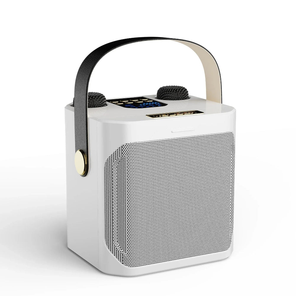 Bærbart karaokesystem med to trådløse mikrofoner og 360° lyd – ideelt for fester innendørs og utendørs - Esilora