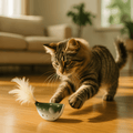 PurrFluff hračka s šantou kočičí na zabavení - váleček s peříčky a rolničkou pro koťata