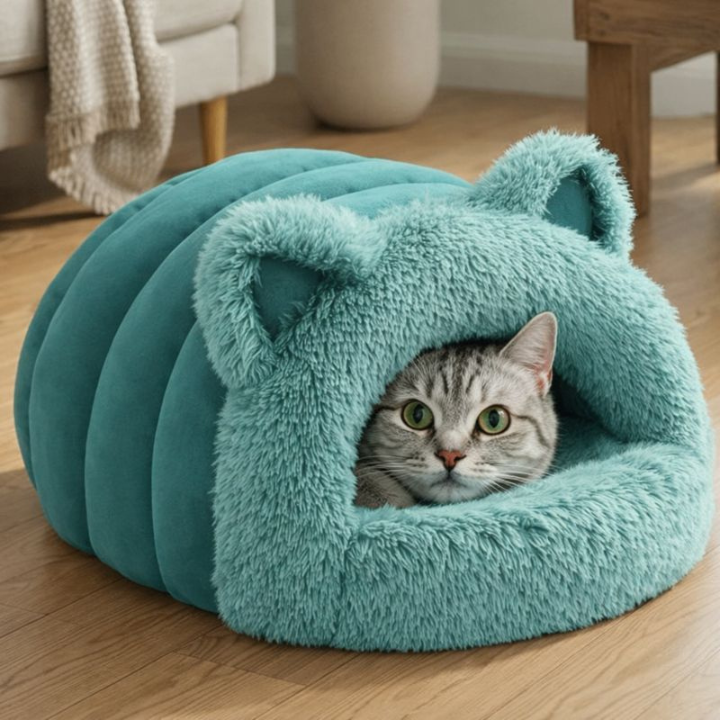 CozyBurrow Enclosed Plush Cave Bed for Cats and Small Dogs