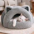 CozyBurrow Enclosed Plush Cave Bed for Cats and Small Dogs