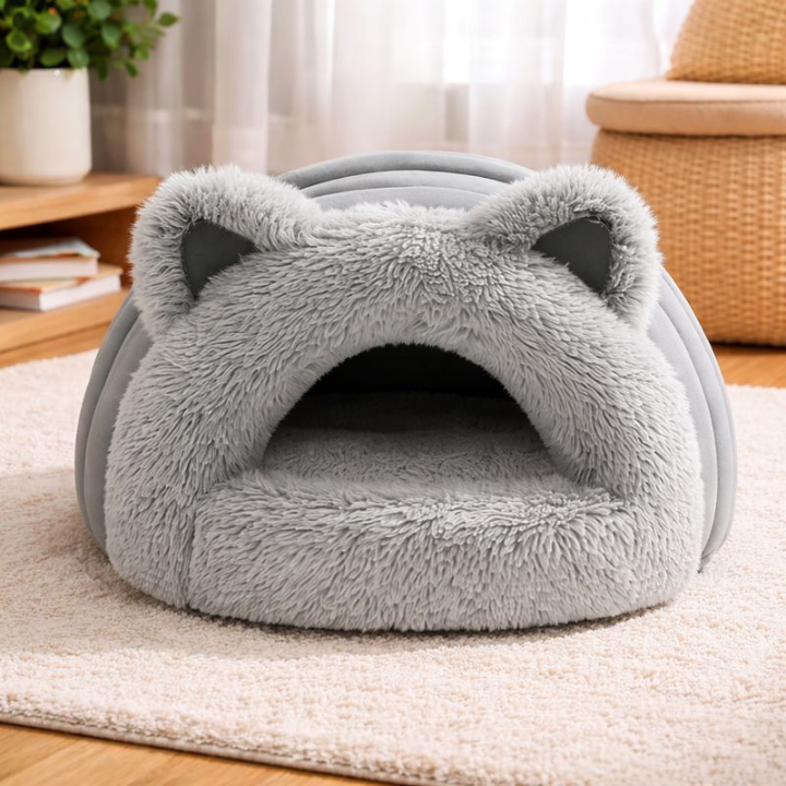 CozyBurrow Enclosed Plush Cave Bed for Cats and Small Dogs