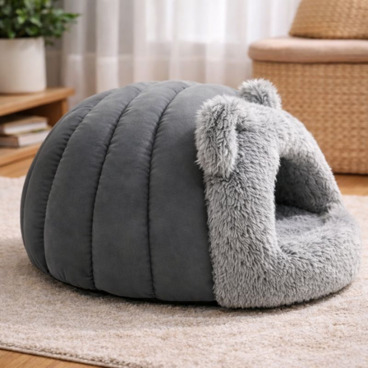 CozyBurrow Enclosed Plush Cave Bed for Cats and Small Dogs