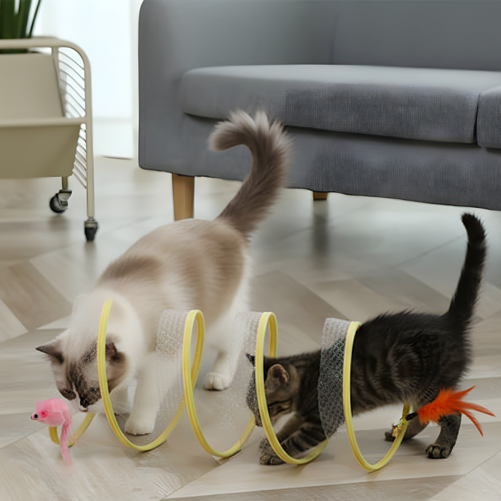 PurrSpiral interaktiv vårtunnel för katter — Fjäderleksaker