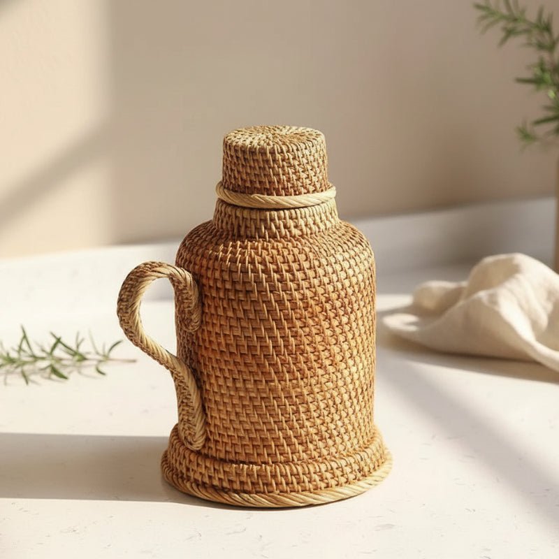 Rattanisolerad 1-literskanna för varma och kalla drycker