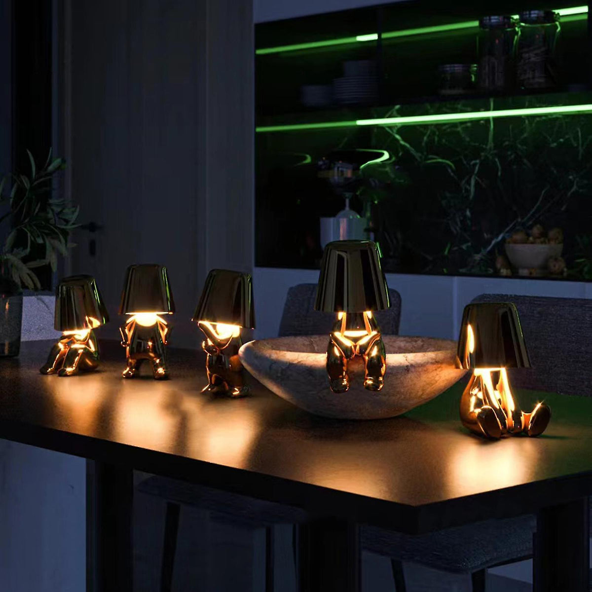 Modern Gold LED Table Lamp — Wireless Figurine, 18x9.6cm, 3W