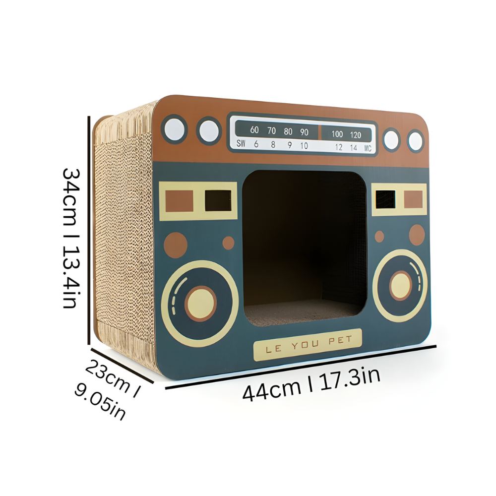 RetroDen Cardboard Cat Hideaway — Enclosed Lounge & Scratch Pad