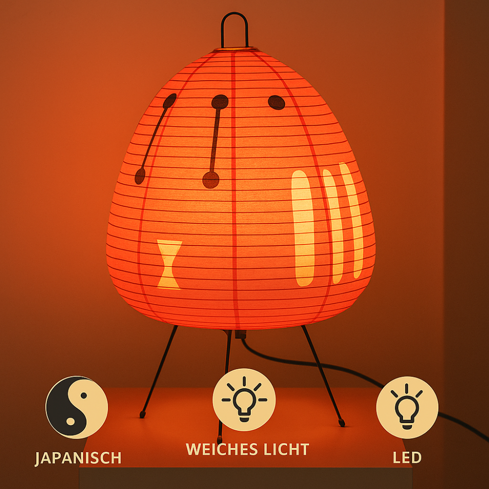 Minimalistická stolní lampa v japonském stylu — železná základna, stínidlo z rýžového papíru