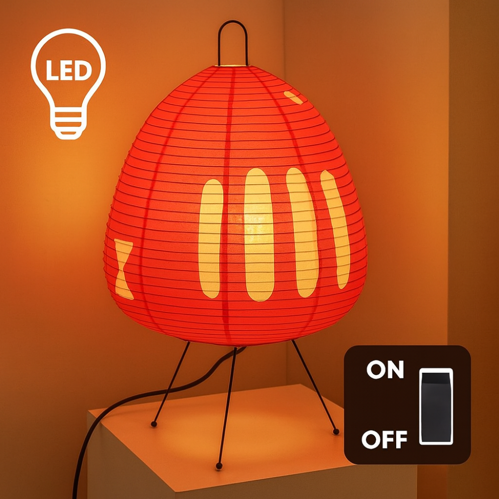 Minimalistická stolní lampa v japonském stylu — železná základna, stínidlo z rýžového papíru
