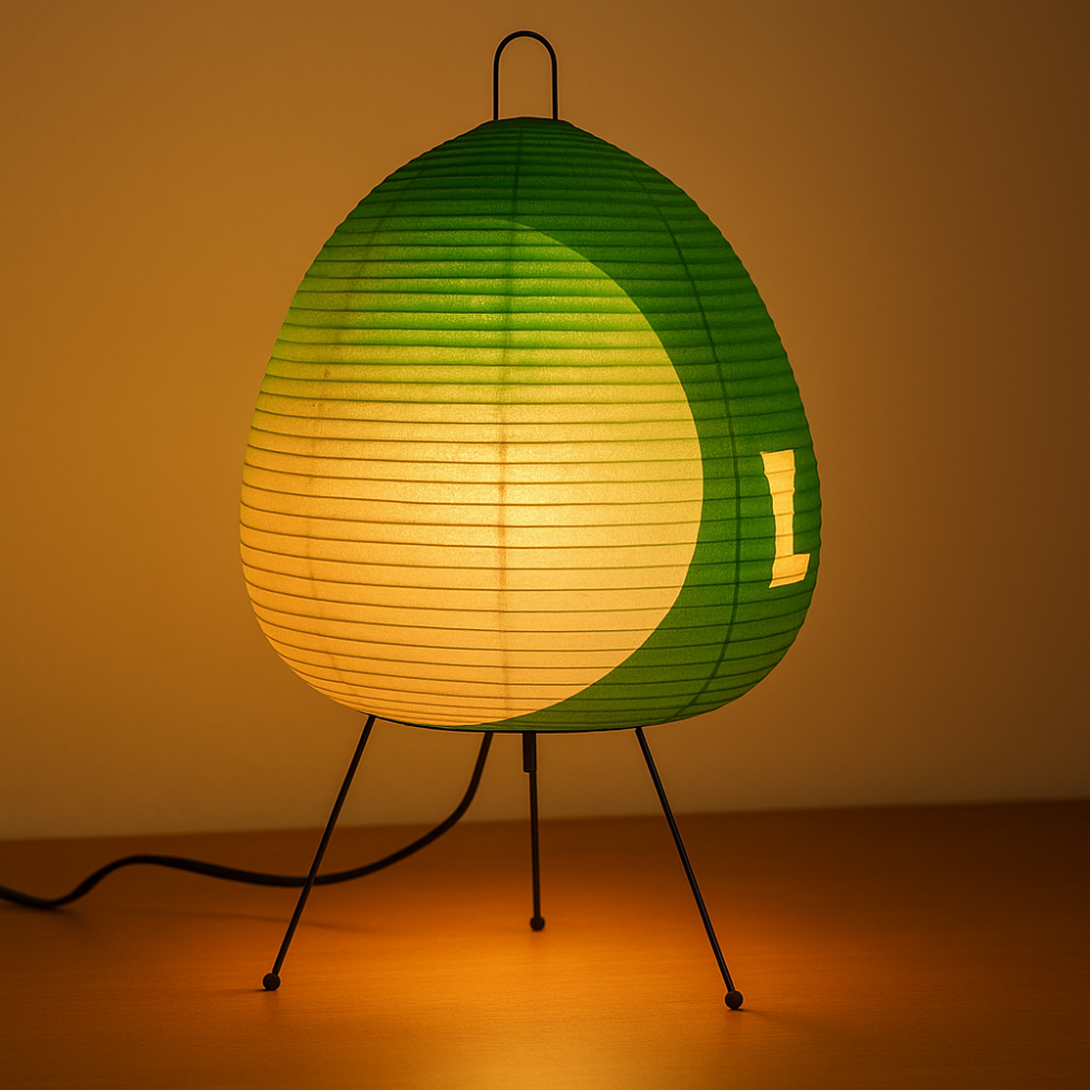 Minimalistická stolní lampa v japonském stylu — železná základna, stínidlo z rýžového papíru
