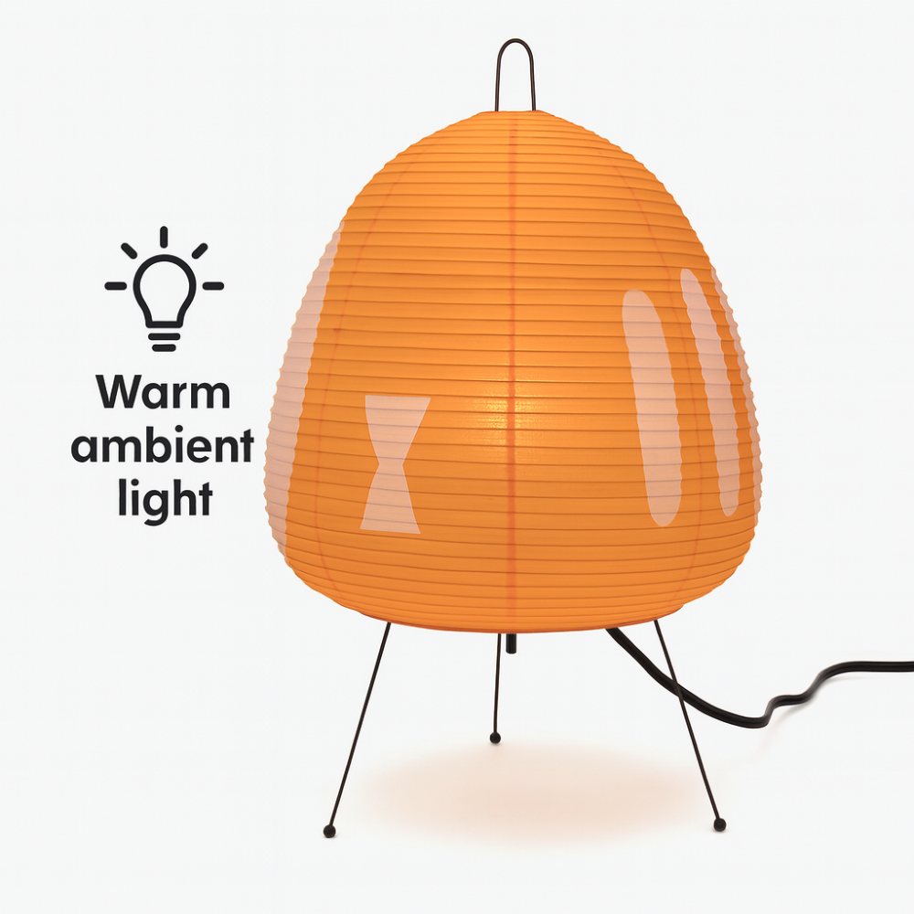 Minimalistická stolní lampa v japonském stylu — železná základna, stínidlo z rýžového papíru