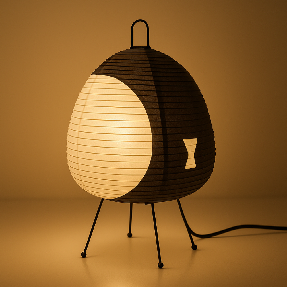 Minimalistická stolní lampa v japonském stylu — železná základna, stínidlo z rýžového papíru