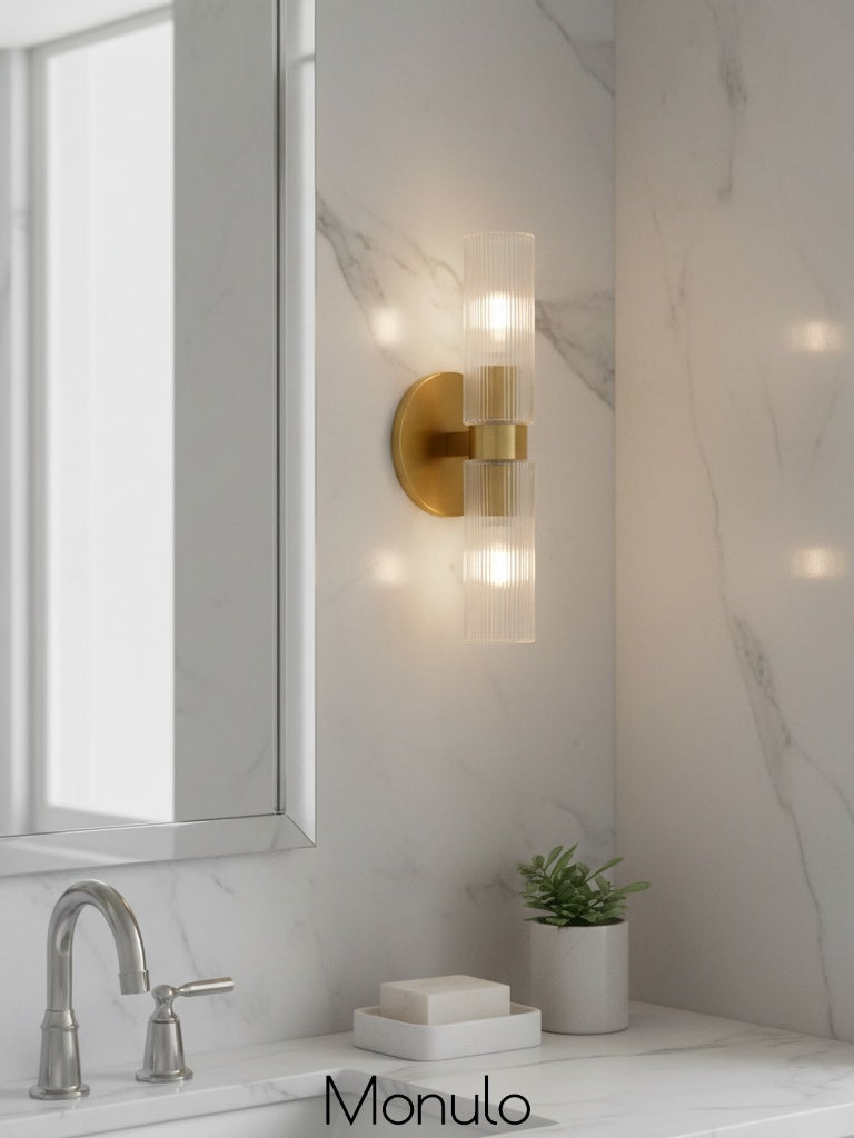 Rivora Ribbed Glass Tube Double Wall Lamp – Contemporary Wall Lighting for Entryway | Esilora