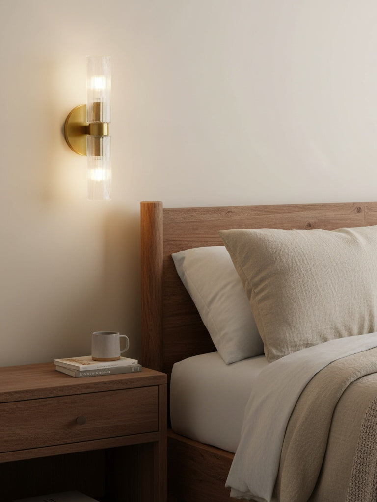 Rivora Ribbed Glass Tube Double Wall Lamp – Contemporary Wall Lighting for Entryway | Esilora