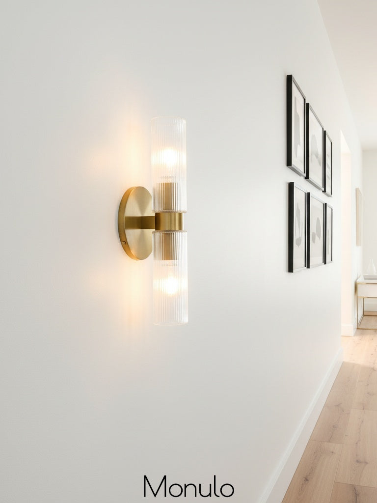 Rivora Ribbed Glass Tube Double Wall Lamp – Contemporary Wall Lighting for Entryway | Esilora