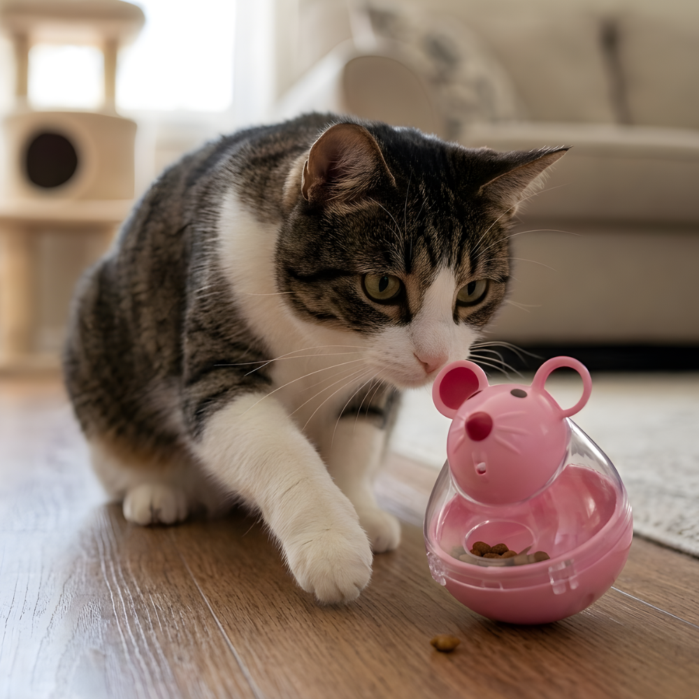 RollNibble Rolling Cat Treat Feeder Bowl — Kibble Dispenser