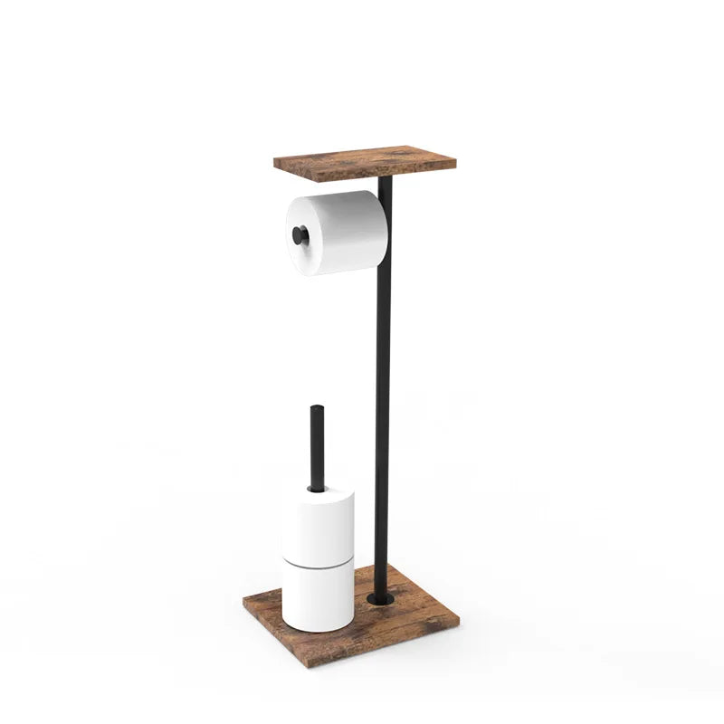 Porte-papier toilette avec étagère – Design en bois et métal - Esilora