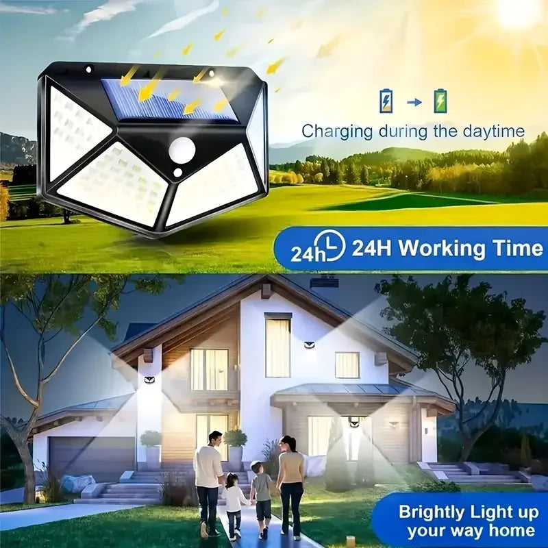 Luz solar de pared para exteriores con 100 LED y sensor de movimiento - Esilora