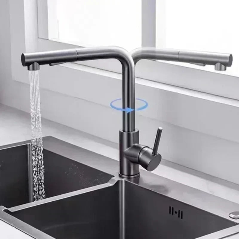 Stainless Steel Kitchen Faucet with Dual Spray Mode - Black Pull-Out - Esilora