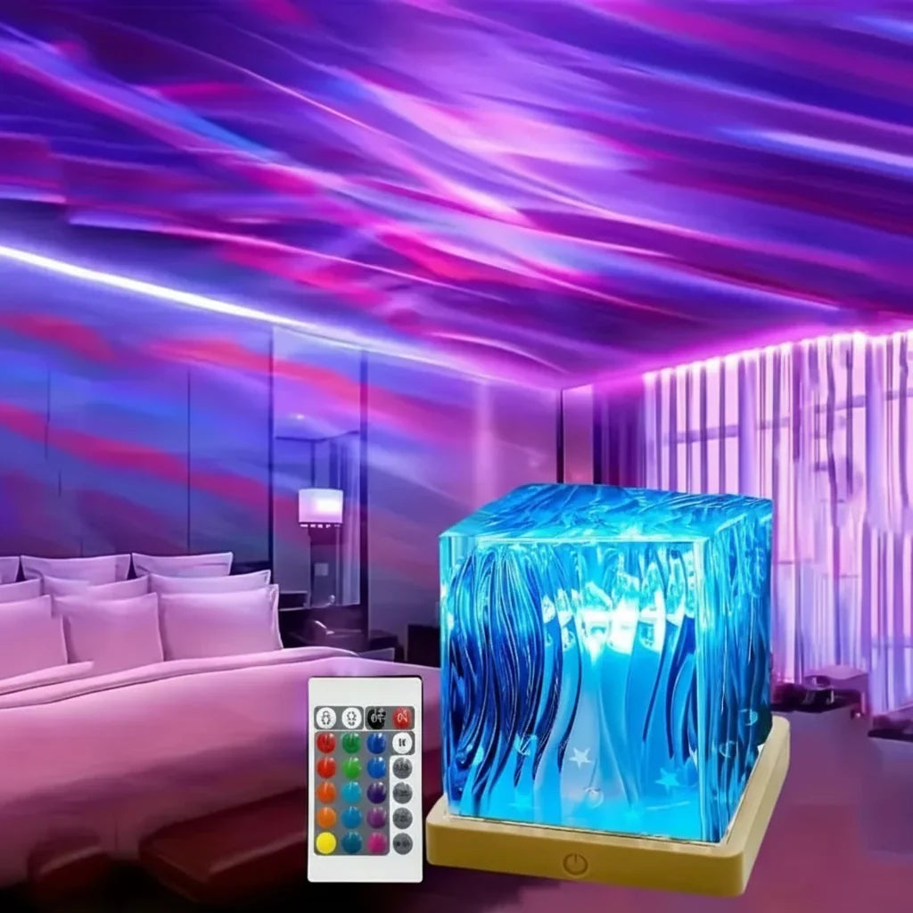 Dimbar aurora-nattlampa med RGB — kristallfinish, trådlös fjärrkontroll, USB-strömförsörjning