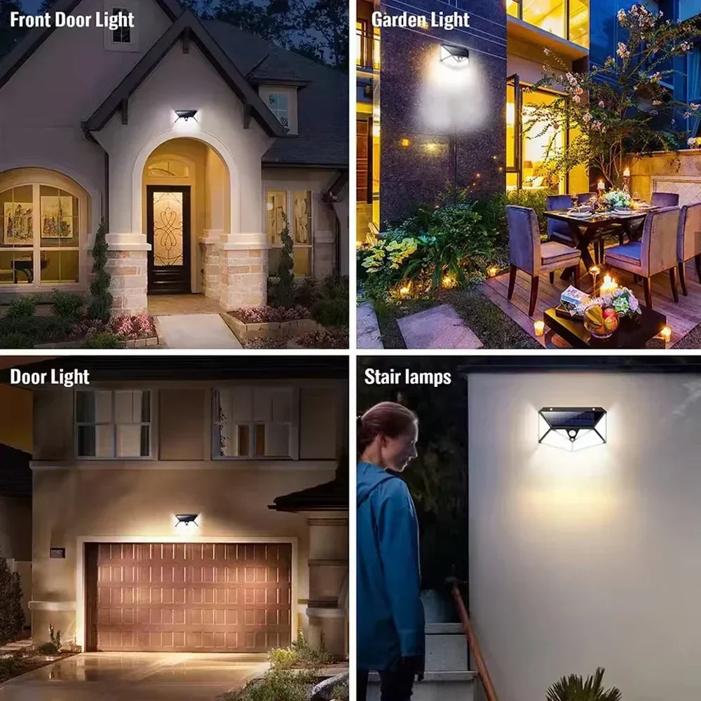 Luz solar de pared para exteriores con 100 LED y sensor de movimiento - Esilora