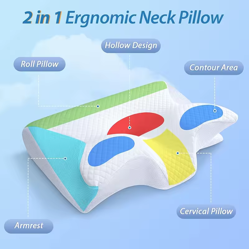 Oreiller cervical à mémoire de forme à double fonction pour un soutien orthopédique réglable du cou