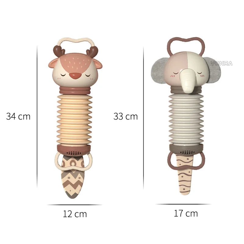 Baby 2-i-1 harmonikarangle — dyreform, bløde lyde