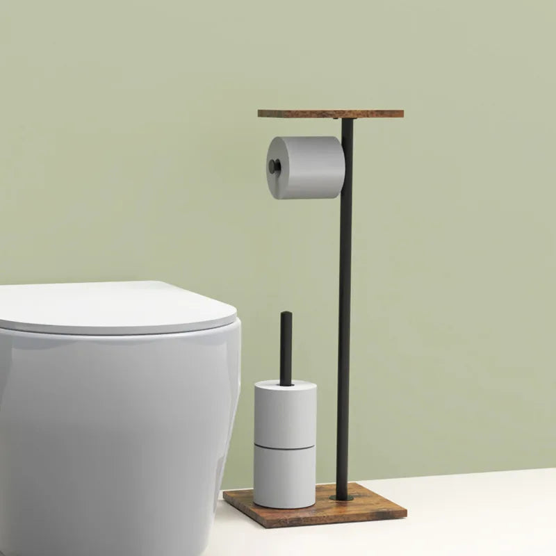 Porte-papier toilette avec étagère – Design en bois et métal - Esilora