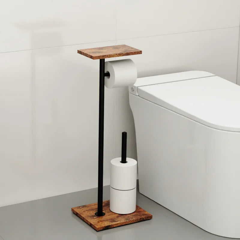 Porte-papier toilette avec étagère – Design en bois et métal - Esilora