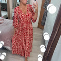 Vestido de verão boémio para mulher — corte descontraído de manga curta, decote em V