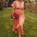 Vestido comprido floral de corte descontraído para mulher