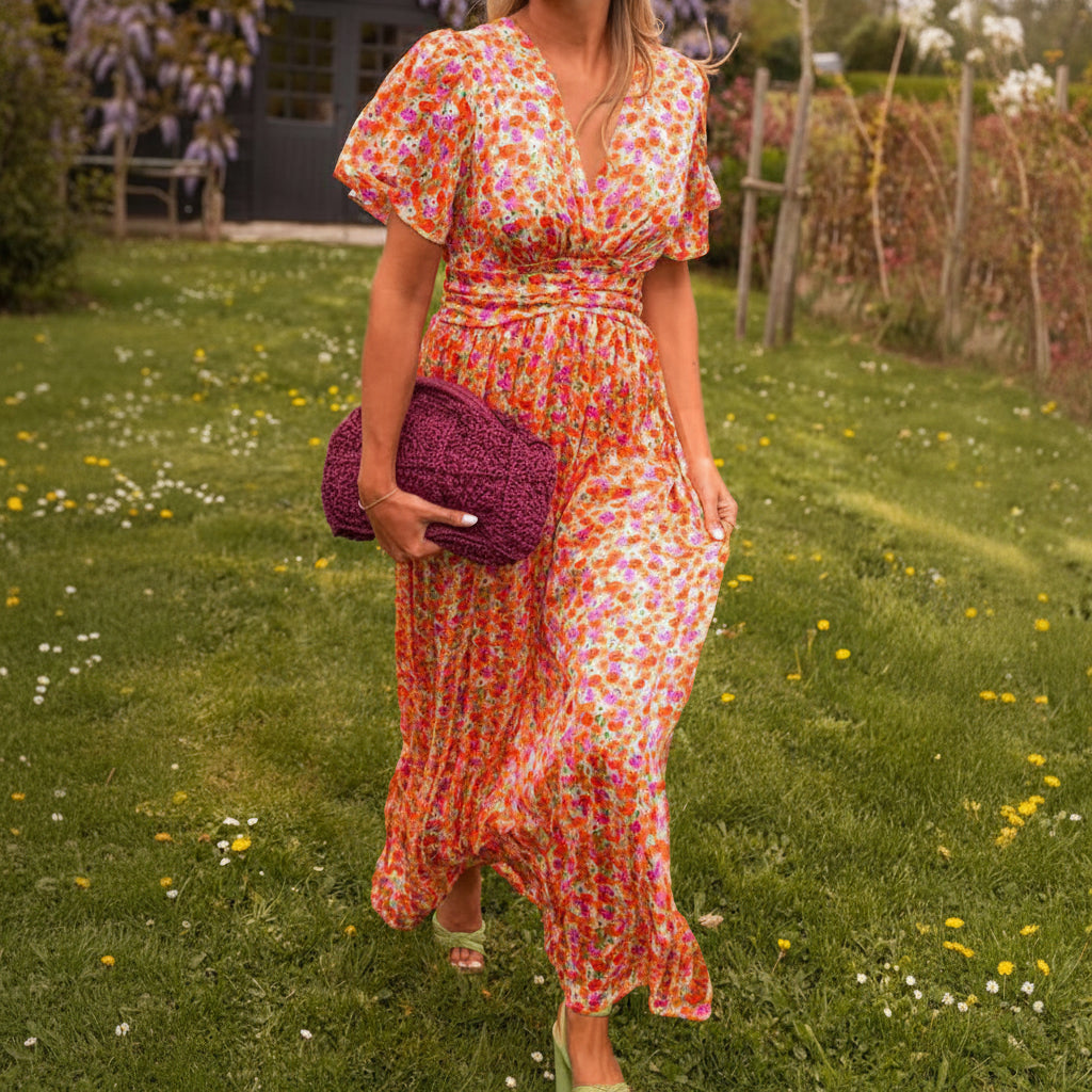 Vestido comprido floral de corte descontraído para mulher