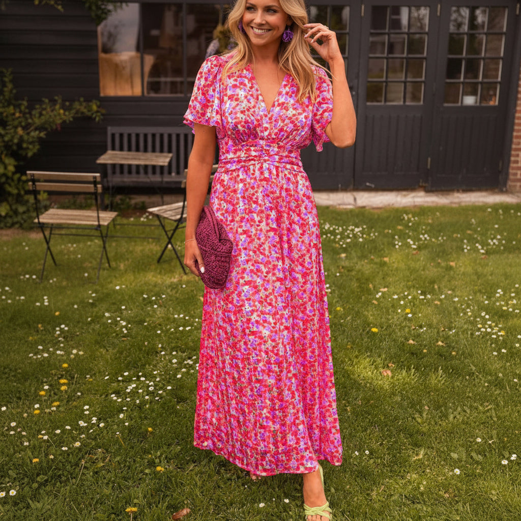 Vestido comprido floral de corte descontraído para mulher