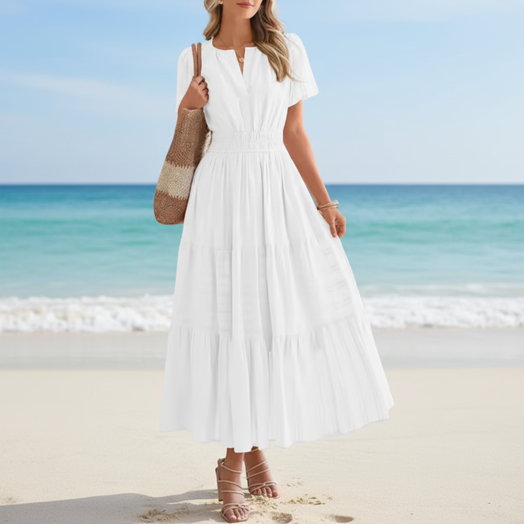 Vestido comprido casual de corte direito para mulher — silhueta longa de verão