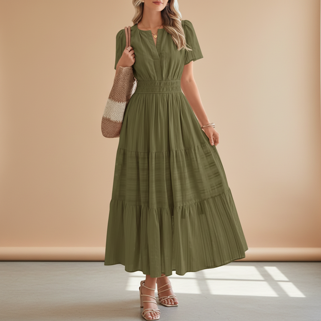 Vestido comprido casual de corte direito para mulher — silhueta longa de verão