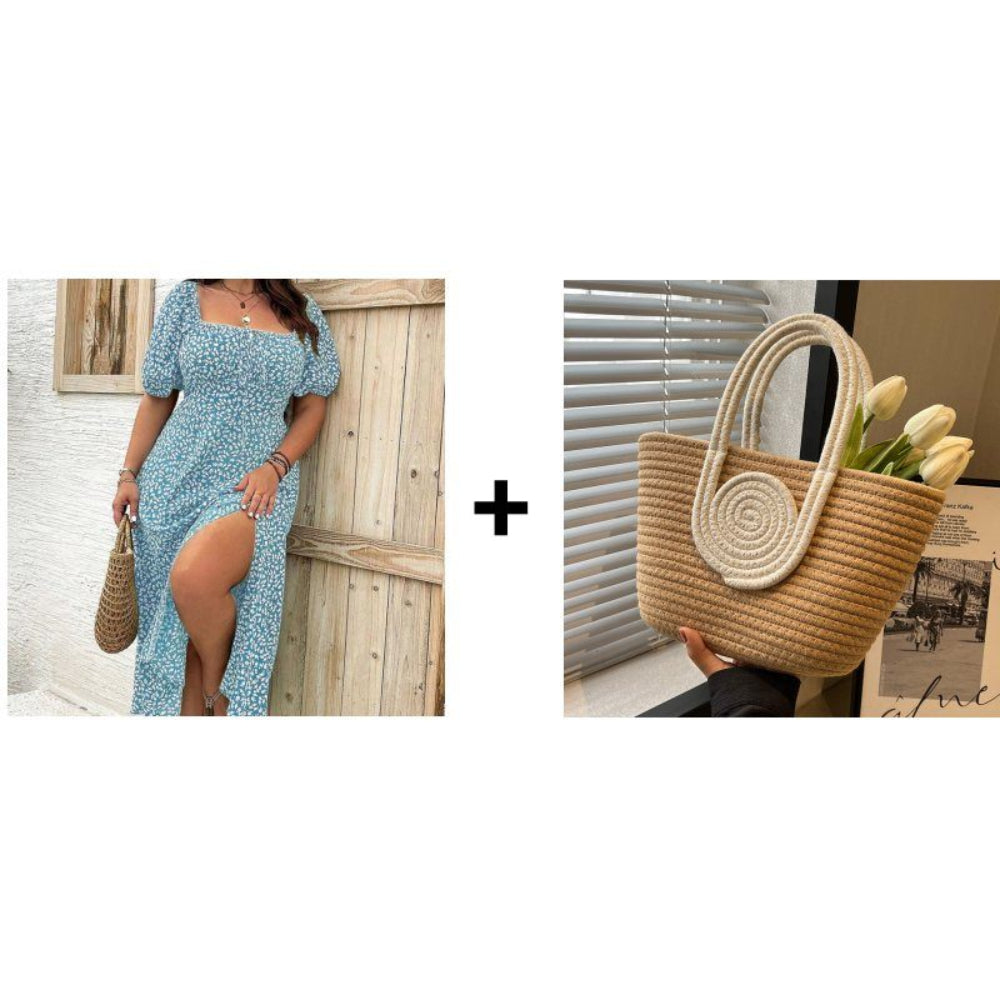 Vestido floral de manga curta para mulher — corte descontraído, aberturas laterais