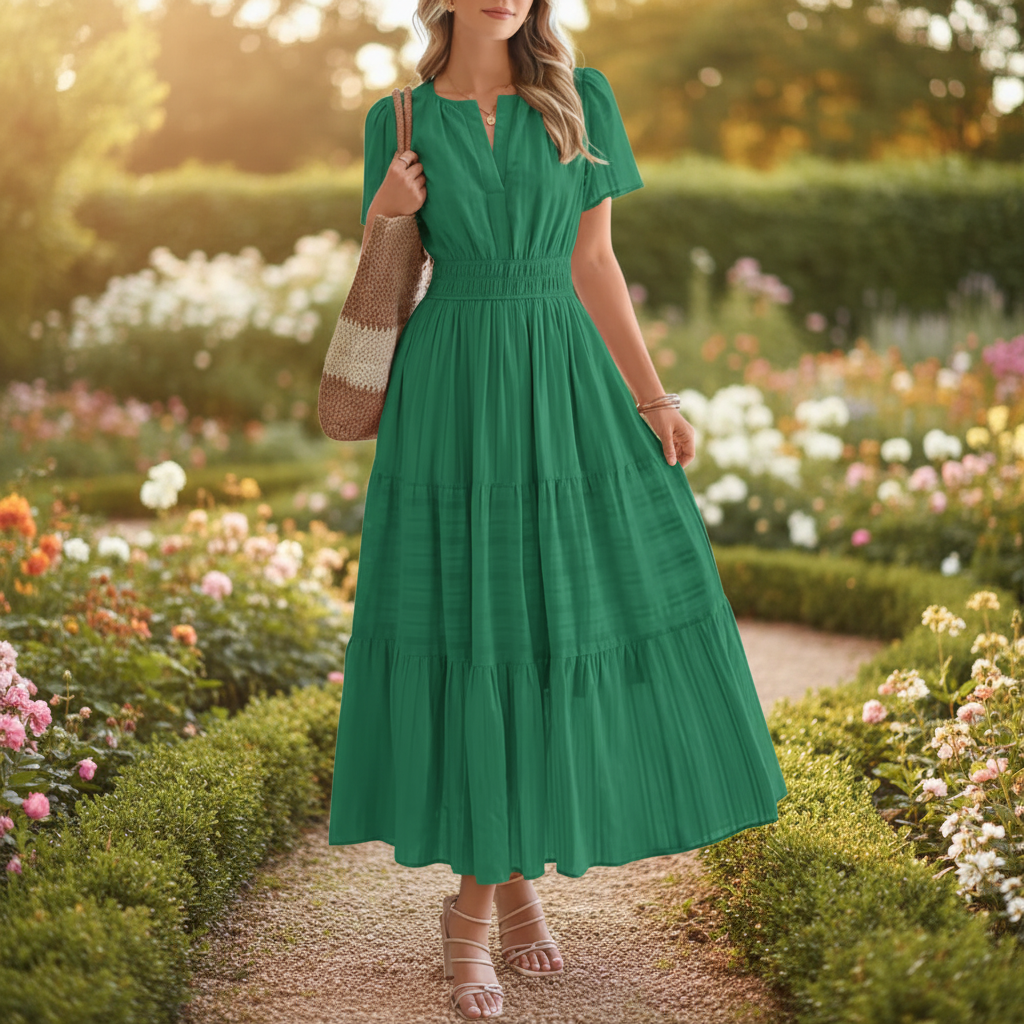 Vestido comprido casual de corte direito para mulher — silhueta longa de verão