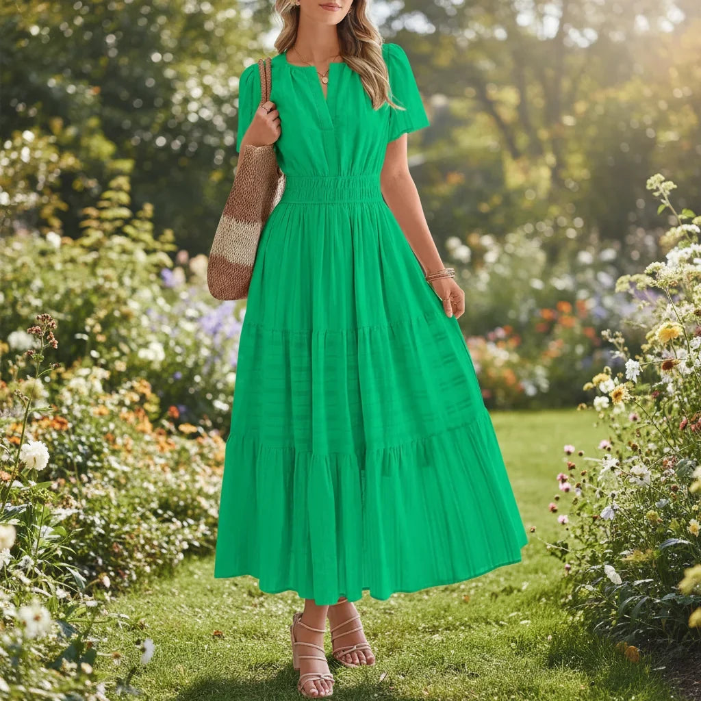 Vestido comprido casual de corte direito para mulher — silhueta longa de verão