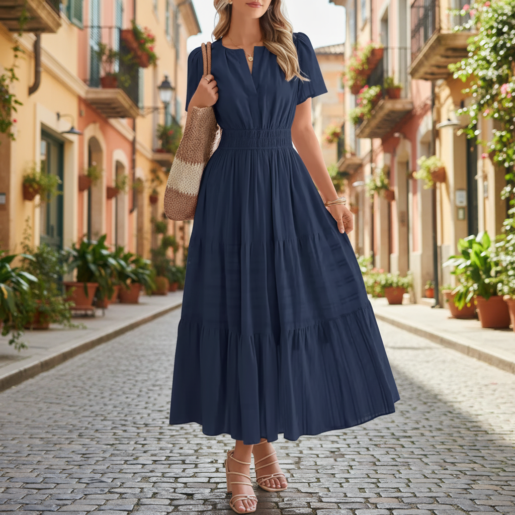 Vestido comprido casual de corte direito para mulher — silhueta longa de verão