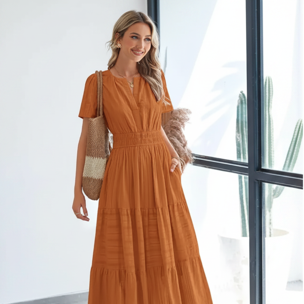 Vestido comprido casual de corte direito para mulher — silhueta longa de verão