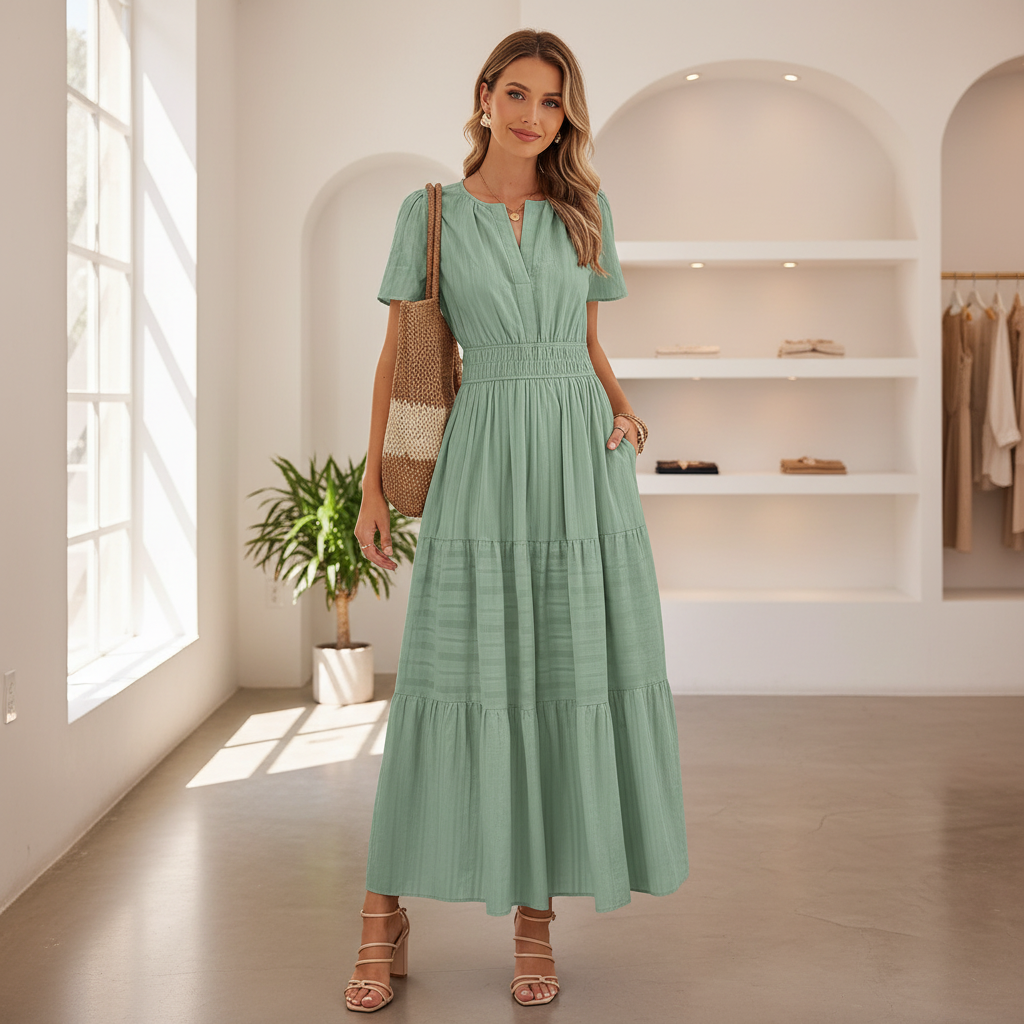 Vestido comprido casual de corte direito para mulher — silhueta longa de verão