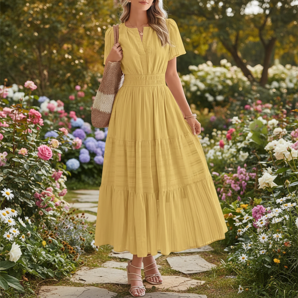 Vestido comprido casual de corte direito para mulher — silhueta longa de verão