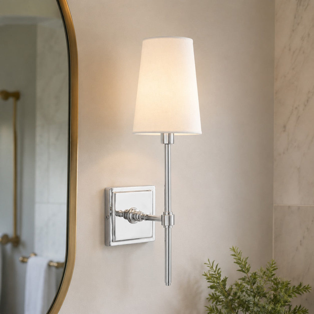 Rowan Elegant White-Linen Shade Wall Lamp – Retro Metal Wall Light for Bedroom & Hallway | Esilora