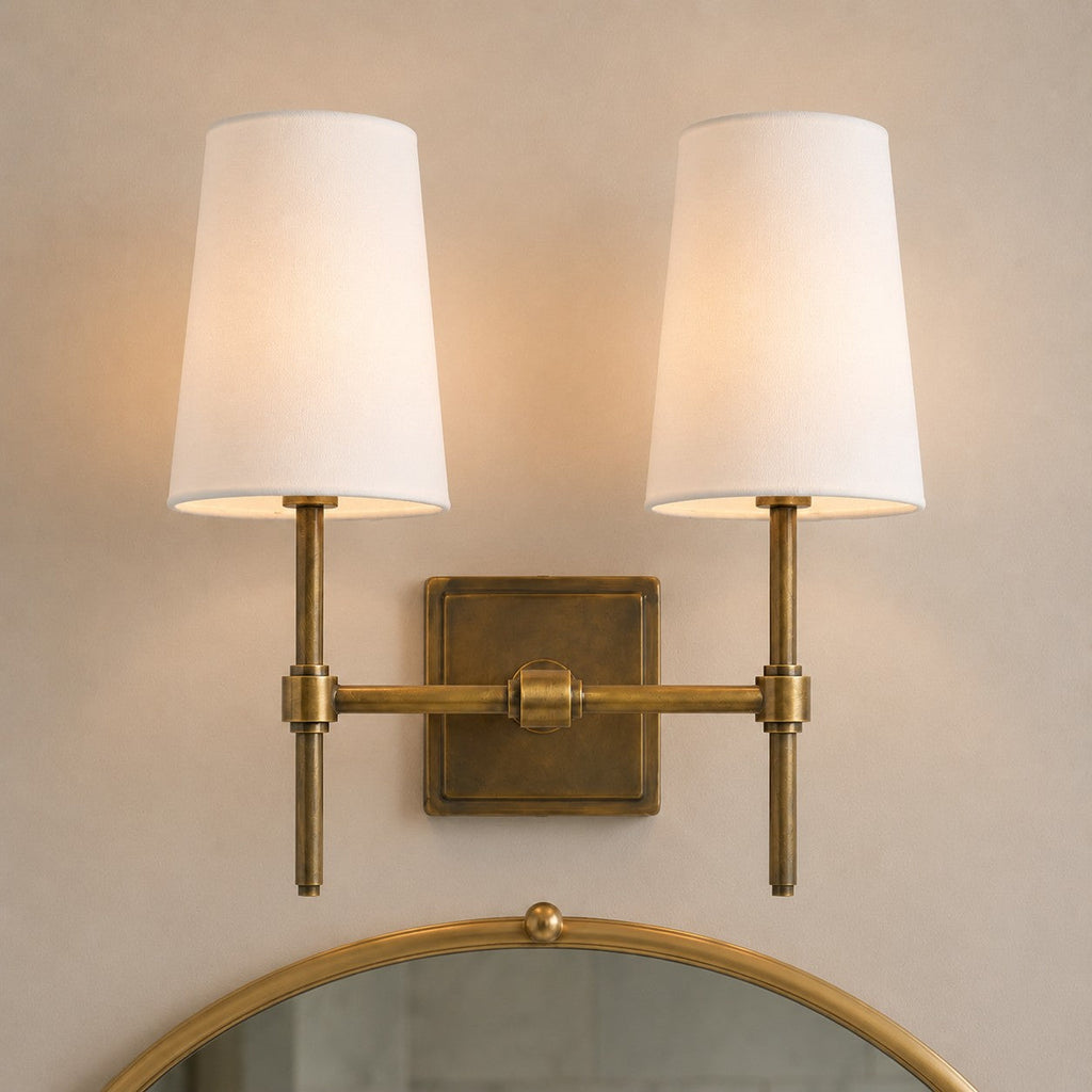 Rowan Elegant White-Linen Shade Wall Lamp – Retro Metal Wall Light for Bedroom & Hallway | Esilora