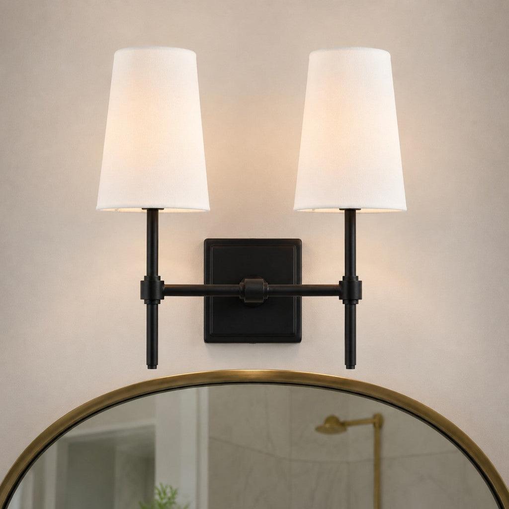 Rowan Elegant White-Linen Shade Wall Lamp – Retro Metal Wall Light for Bedroom & Hallway | Esilora