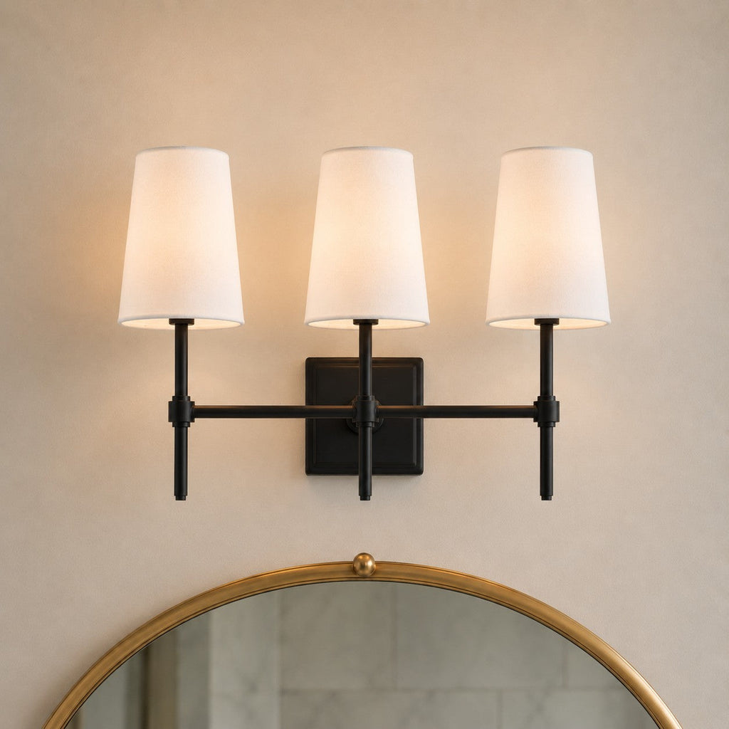 Rowan Elegant White-Linen Shade Wall Lamp – Retro Metal Wall Light for Bedroom & Hallway | Esilora