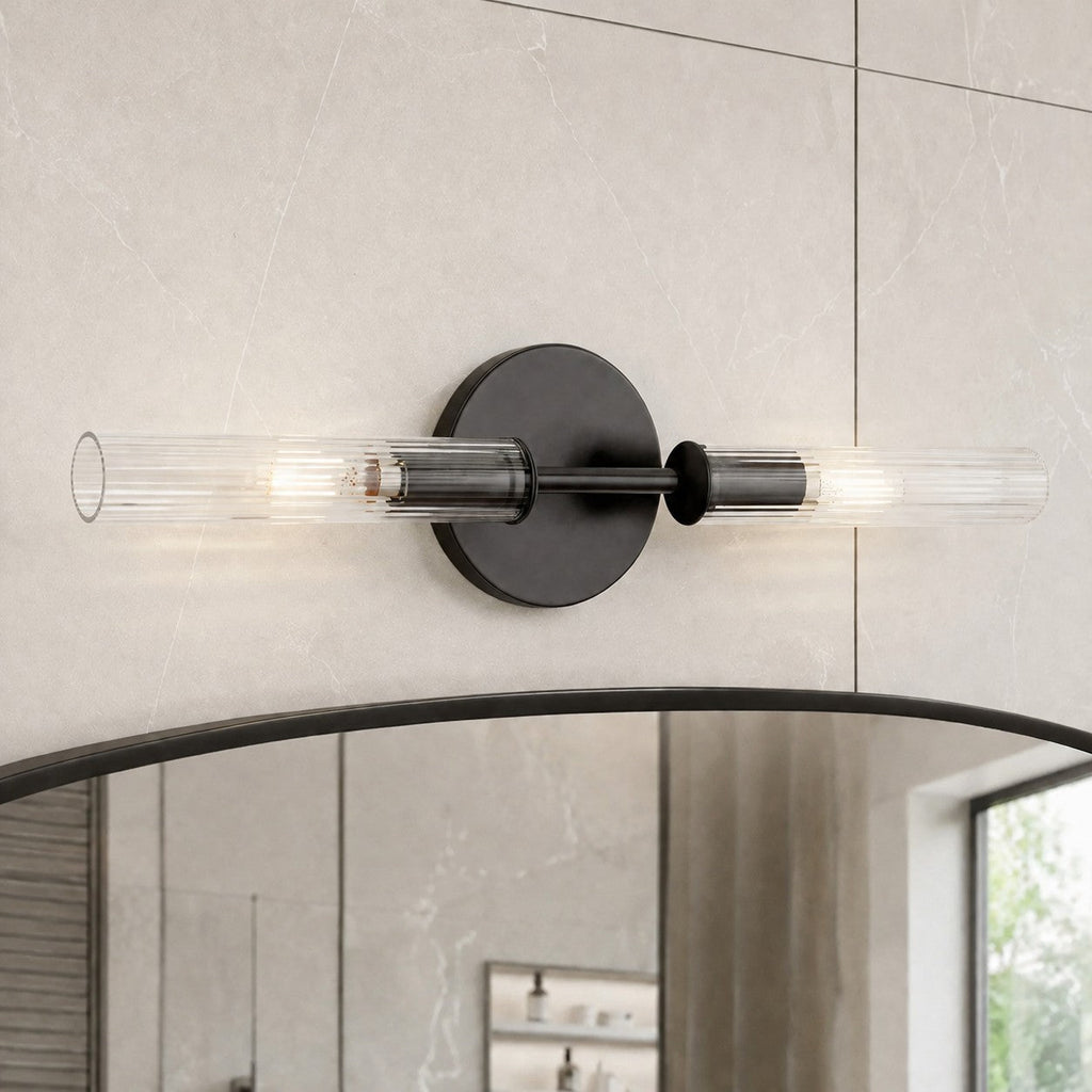 Bravira Glass Tube Wall Sconce - Classic Ribbed Brass Tube Lighting | Esilora